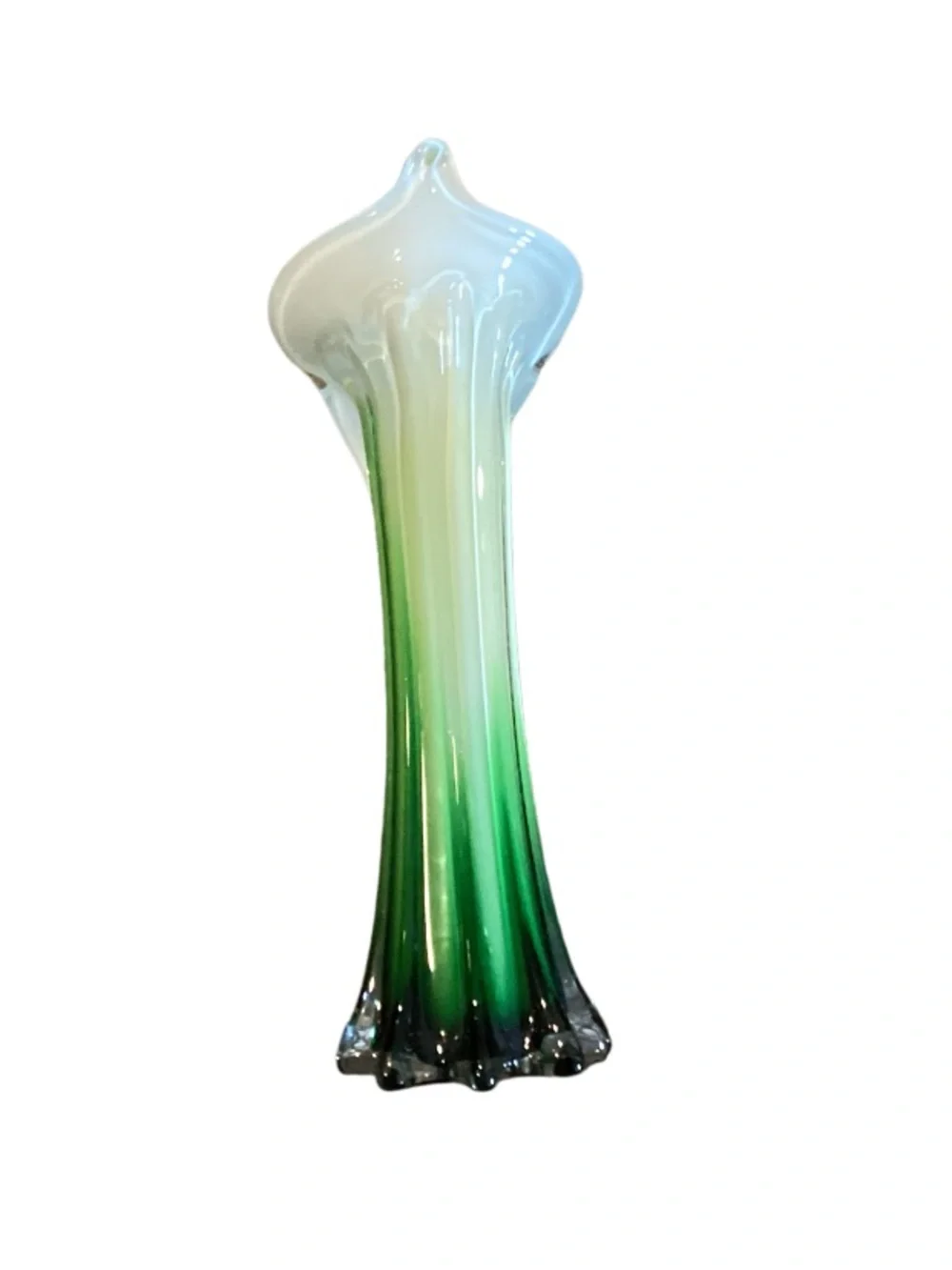 Pier 1 Green and Yellow Art Glass Calla Lily Cascade Vase